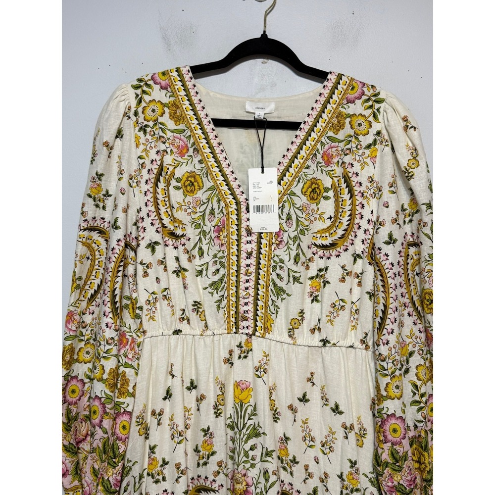 NWT A Loves A Cottagecore Linen Dress Size Large Boho Romantic Prairiecore - Picture 4 of 8